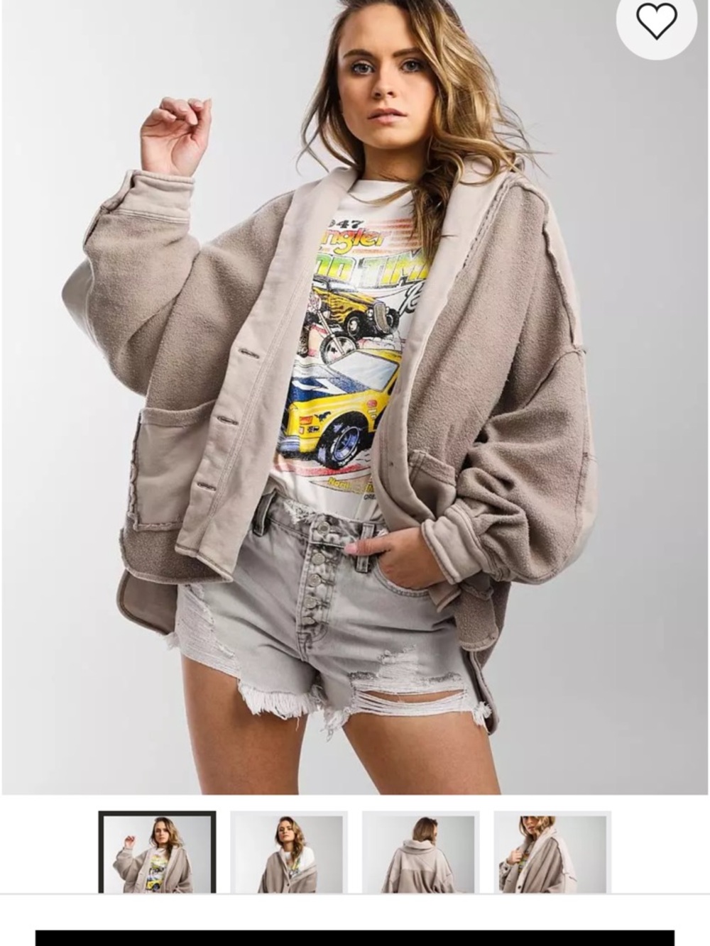 Free People Jordan Reverse Fleece Shacket- Camel Grey - Picture 2 of 5